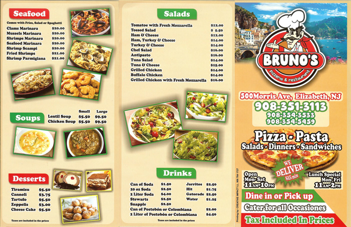 Brunos Pizzeria Menu